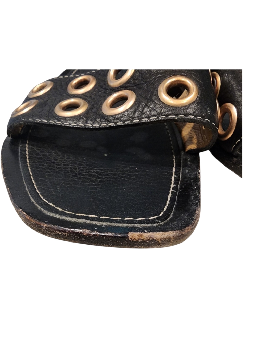 Prada Black Leather Square-Toe Slide Sandals - Picture 4 of 13